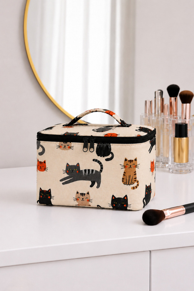 Cat Pattern Makeup Bag Zipper Cosmetic Bag Travel Organizer
