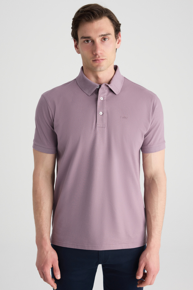 Slim Fit Lilac Pique Textured T-Shirt