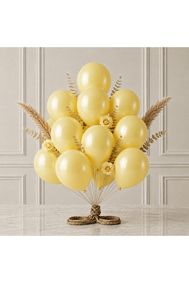 Yellow Color Latex Metallic Balloon (30 cm) - 12 Pieces