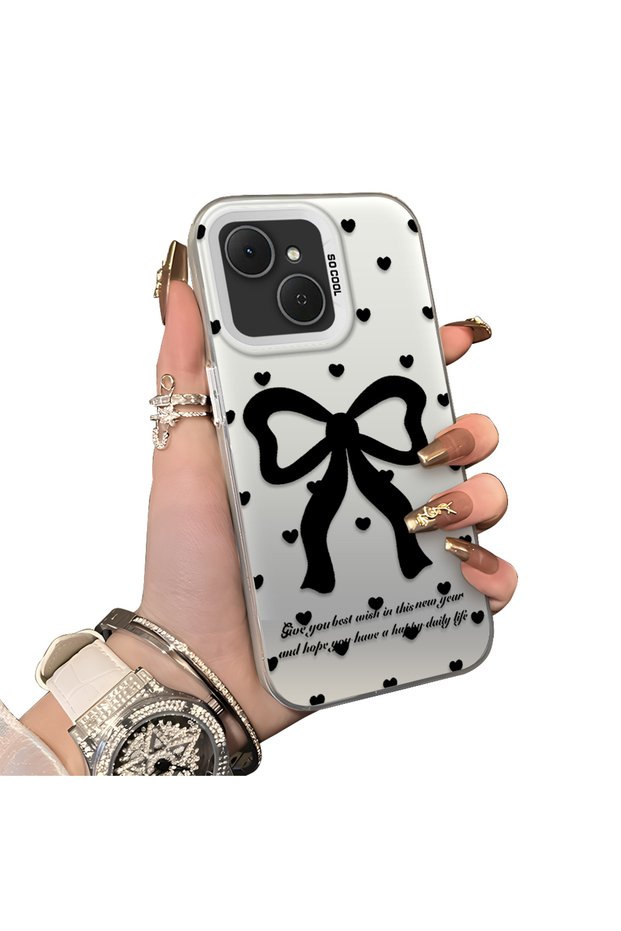Tecno Spark 40C Compatible Silicone Edge Hard Back Case Couple Phone Case with Bow Pattern