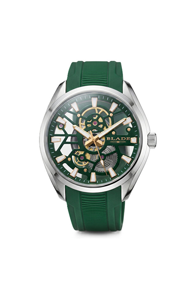 Rogue Green SS Case & Silicone Strap Three-hands Men's Watch