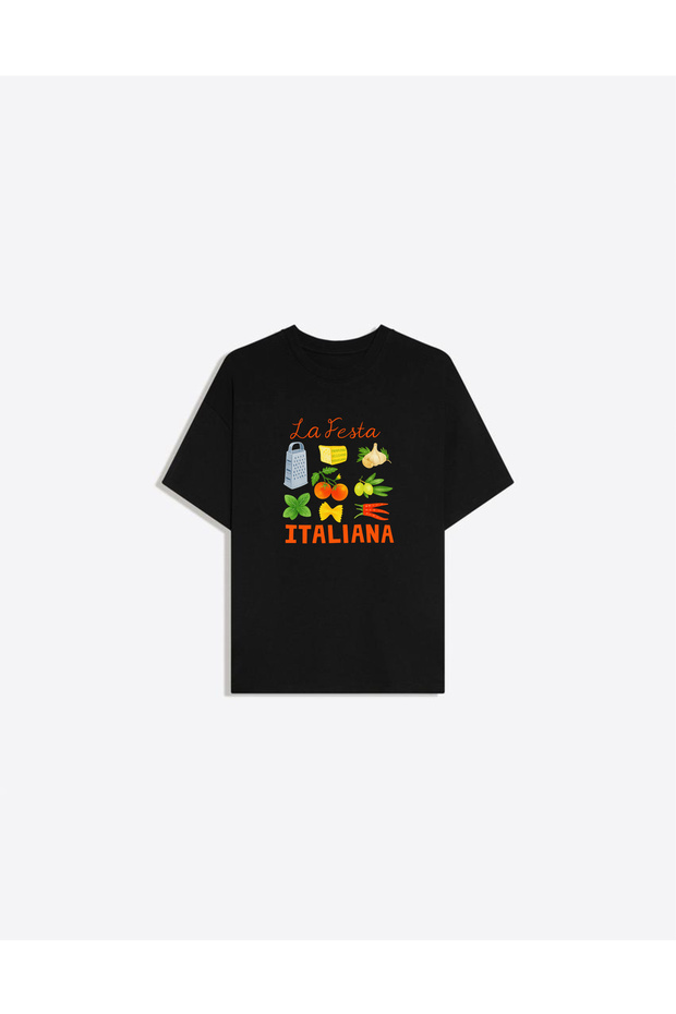 La Festa Italiana Printed Crew Neck Oversize Trendy Women's T-Shirt