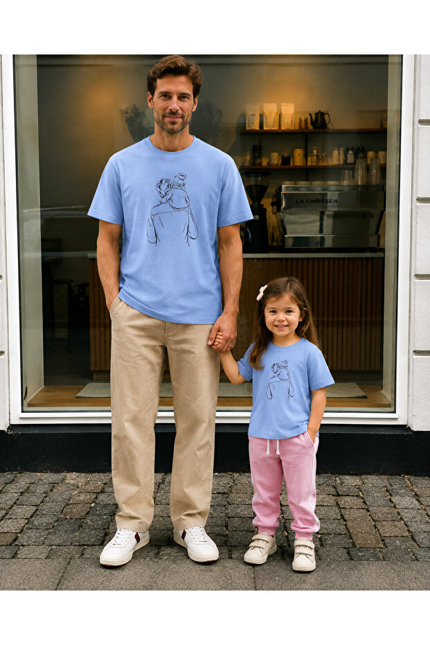 Father's Day Dad Daughter Combination T-Shirt Oversize 100% Cotton Printed T-Shirt (2 Pieces Must Be Ordered for Combination)