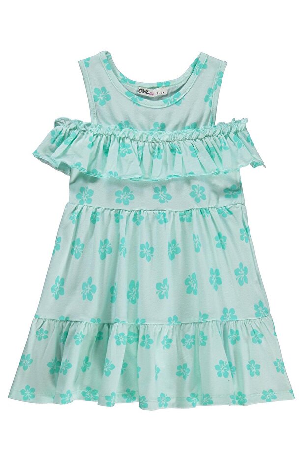 Floral Patterned Layered Dress for 6-9 Years Old - Green