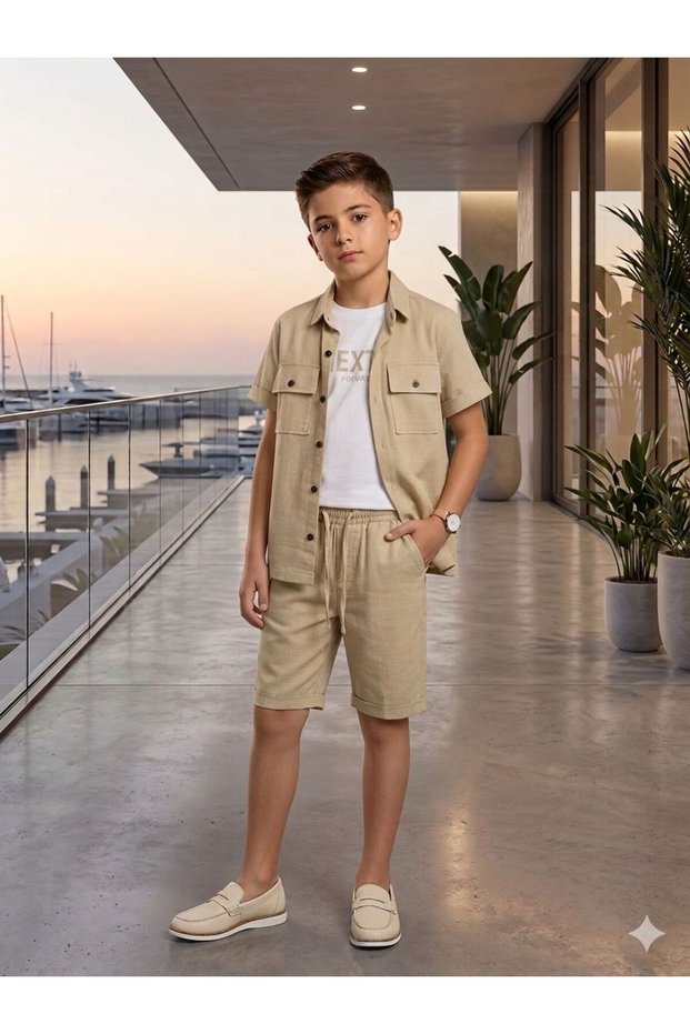 Boy's Summer Tiril Tiril Breathable Fabric Stylish Linen 3-Piece Set
