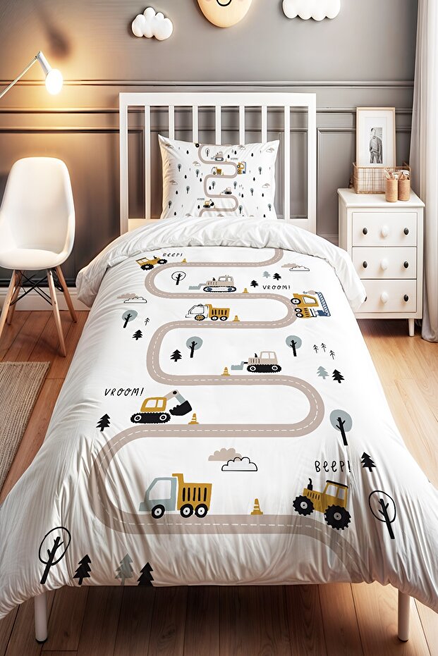 Car Stripe Patterned Single Baby Kids Bedding Set