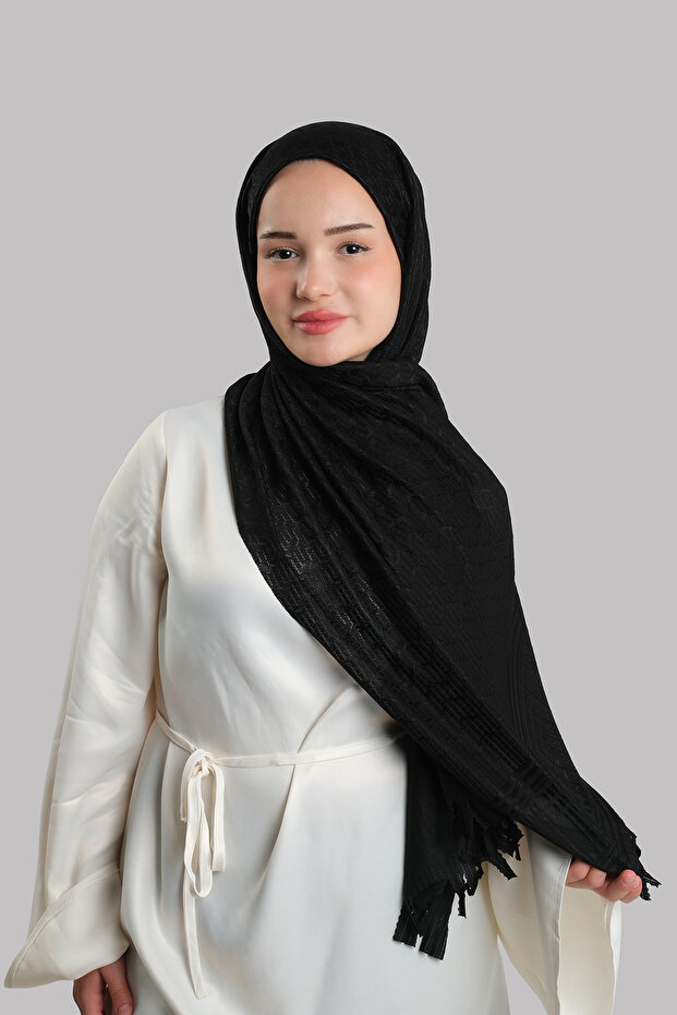شال كلاسيكي أسود من قماش الجاكار ذاتي النمط مقطوع بالليزر مع حواف مزخرفة 202136_01