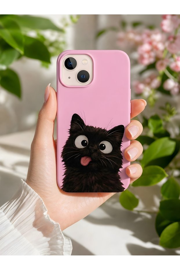 iPhone 15 Compatible Launch Silicone Sympathetic Tongue Cat Themed Shock Absorbing Case Pink