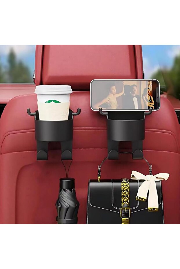Car Seat Backrest Multifunctional Hooks with Phone Holder, Cup Holder, and Storage for Small Items - Car Seat Hooks and Back Hooks for Convenient Organization