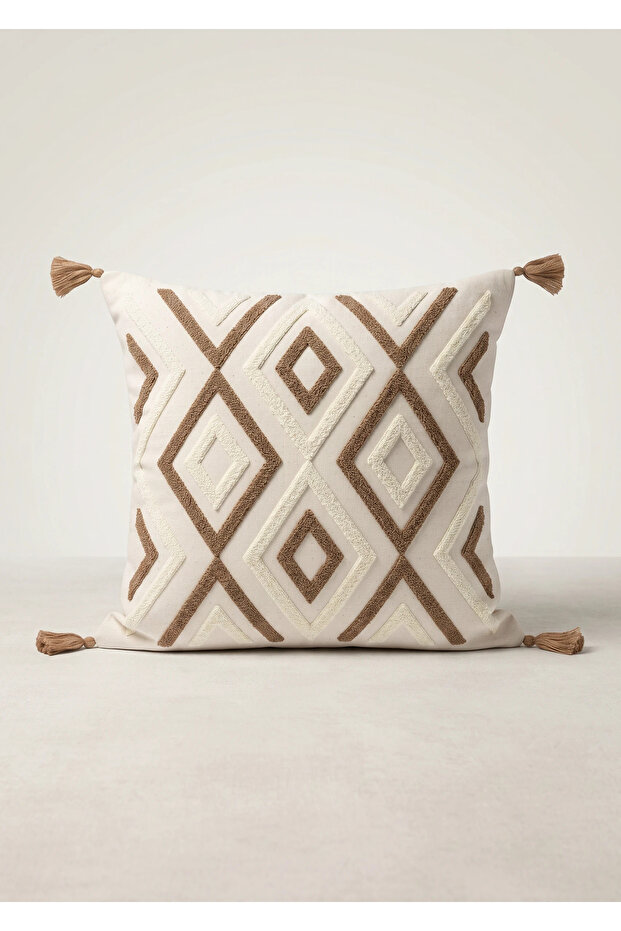 Buldan Bezi Geometric Patterns Punch Embroidered Decorative Throw Pillow Cover 43X43 cm