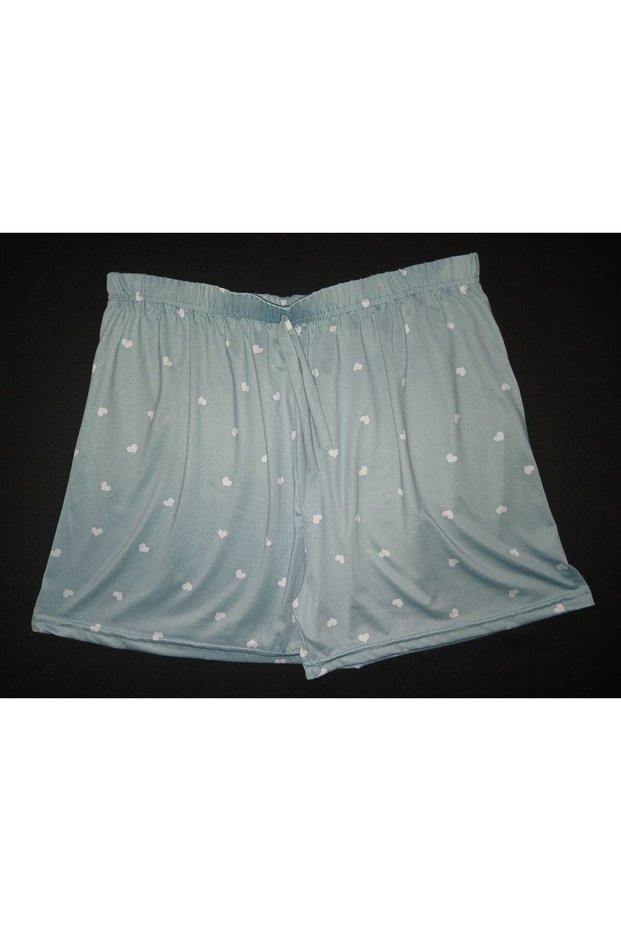 Light Blue/Aqua Green Primary Color in Tone, White Heart Pattern Sprinkled over Shorts