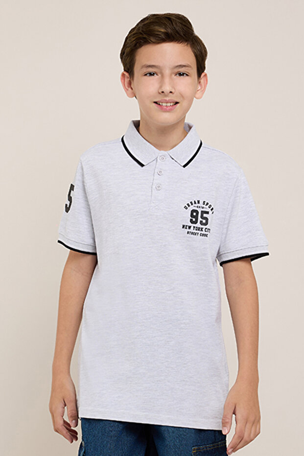 Print Detail Polo T-Shirt with Short Sleeves