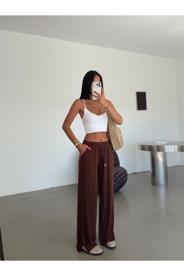 Sandy Slit Pants - Brown - 2