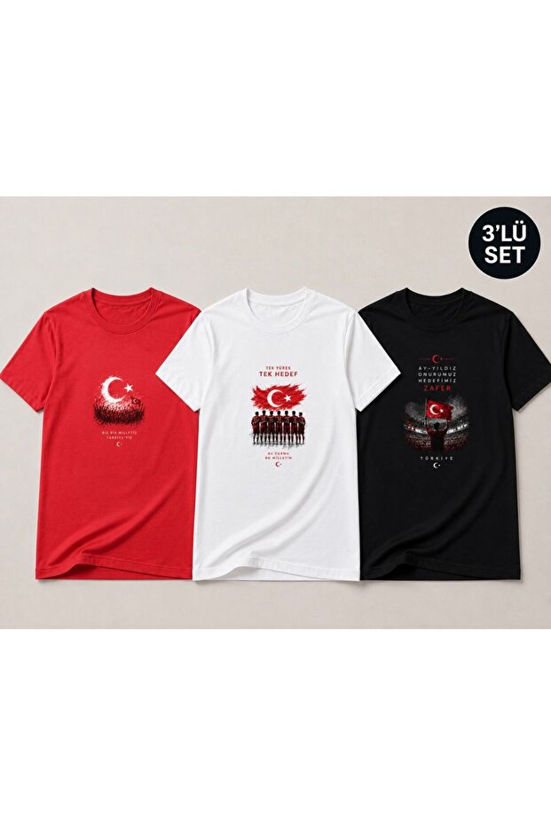 Set of 3 Tara-Sara Special T-Shirts White Red Black
