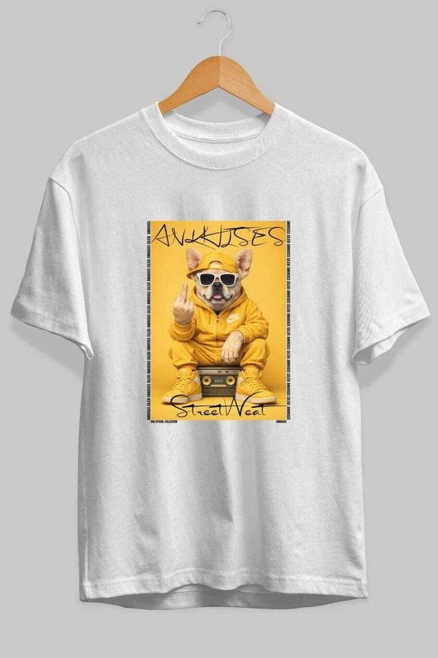 For Dog Lovers 62 Front Dog Printed White Oversize T-Shirt 100% Cotton Unisex Dog Lover Premium Design