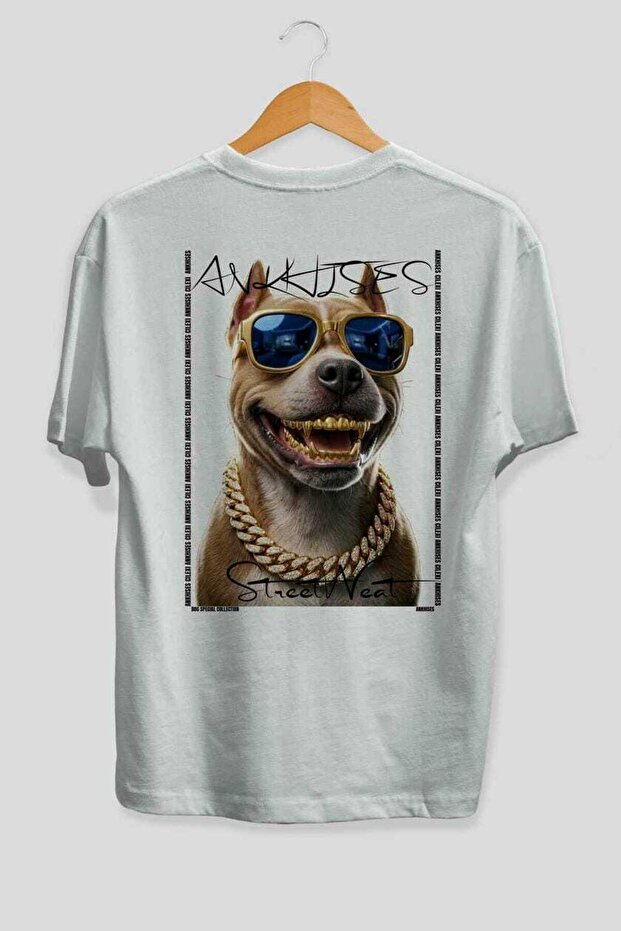 For Dog Lovers 49 White Oversize T-Shirt with Back Dog Print 100% Cotton Unisex Dog Lover Premium Design