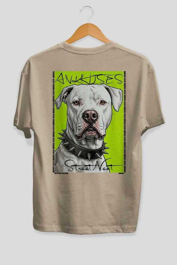For Dog Lovers 52 Back Dog Printed Beige Oversize T-Shirt 100% Cotton Unisex Dog Lover Premium Design