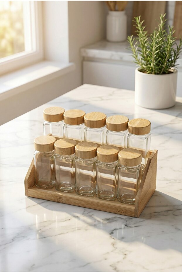 Malibu 10-Piece Glass Spice Rack Set with Stand