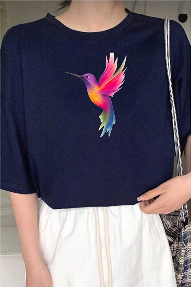 Women's Colorful Bird Print Design Tshirt