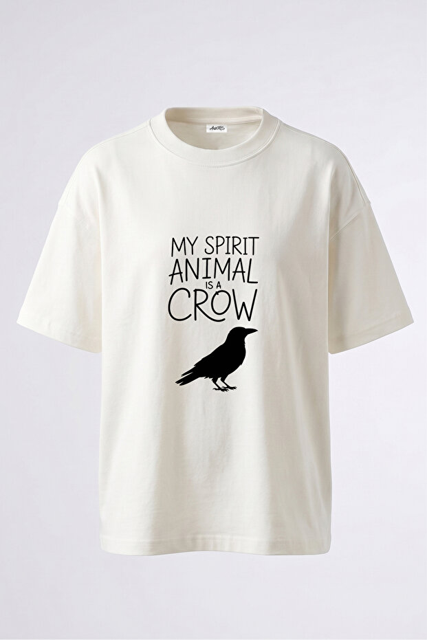 Spirit Crow Design Back Printed Cotton White Oversize T-Shirt