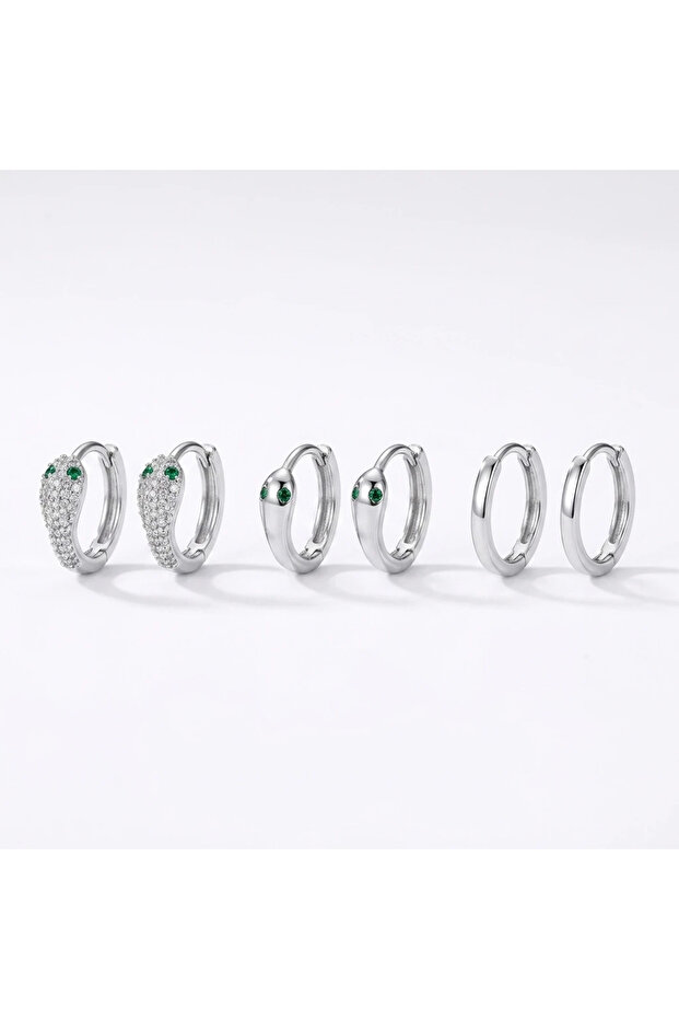 Brass Silver Color Snake Model Women's 6-Piece Earring Set