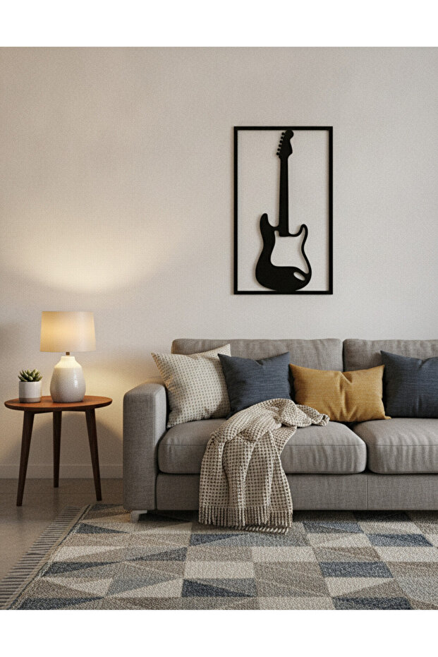Elektro Gitar Figürlü 3mm MDF Duvar Tablosu | Lazer Kesim Müzik Temalı Stüdyo Dekoru - 3