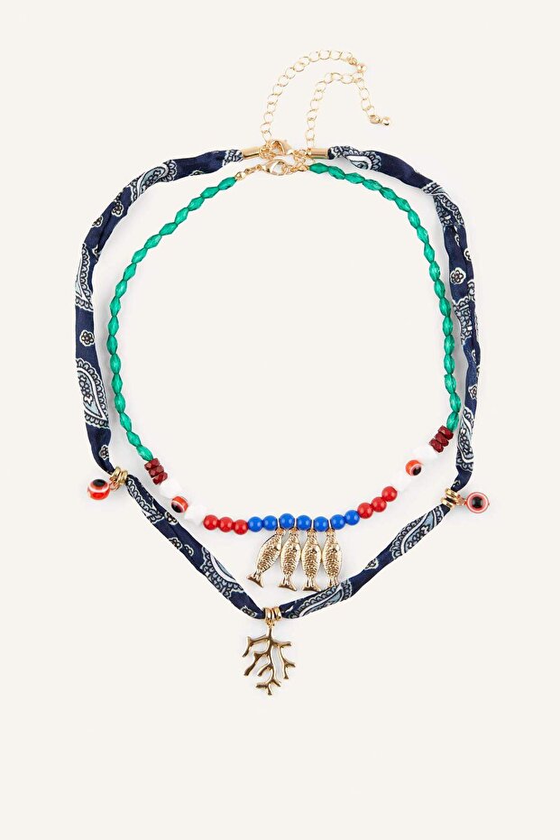 Women's 2-Piece Fabric and Beaded Necklace H6974Axns