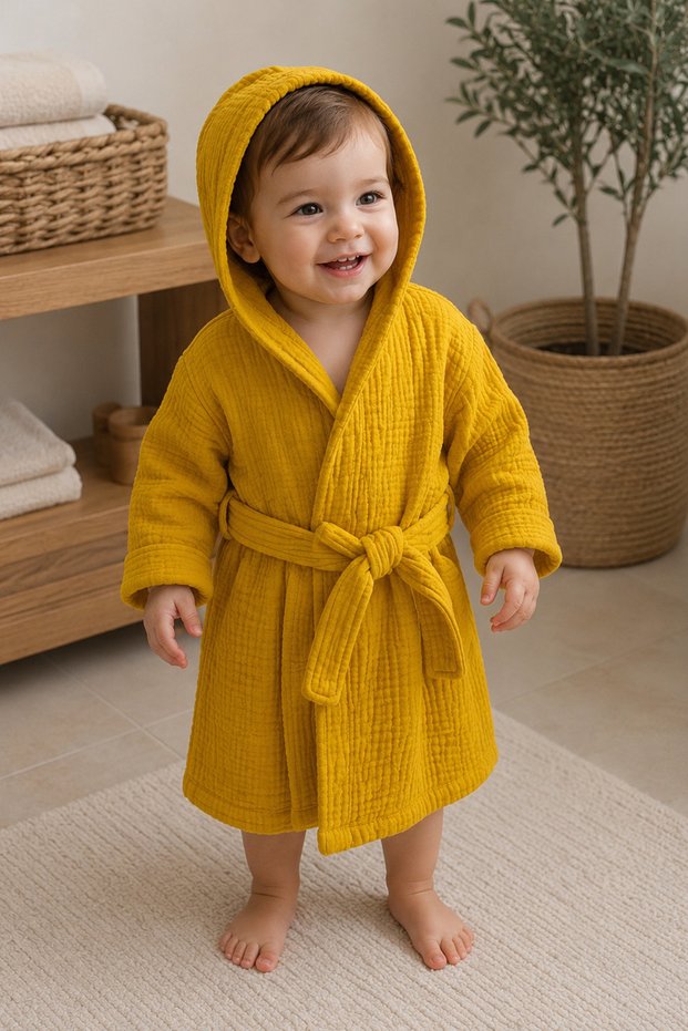 100% Cotton 4 Layer Muslin Baby Bathrobe