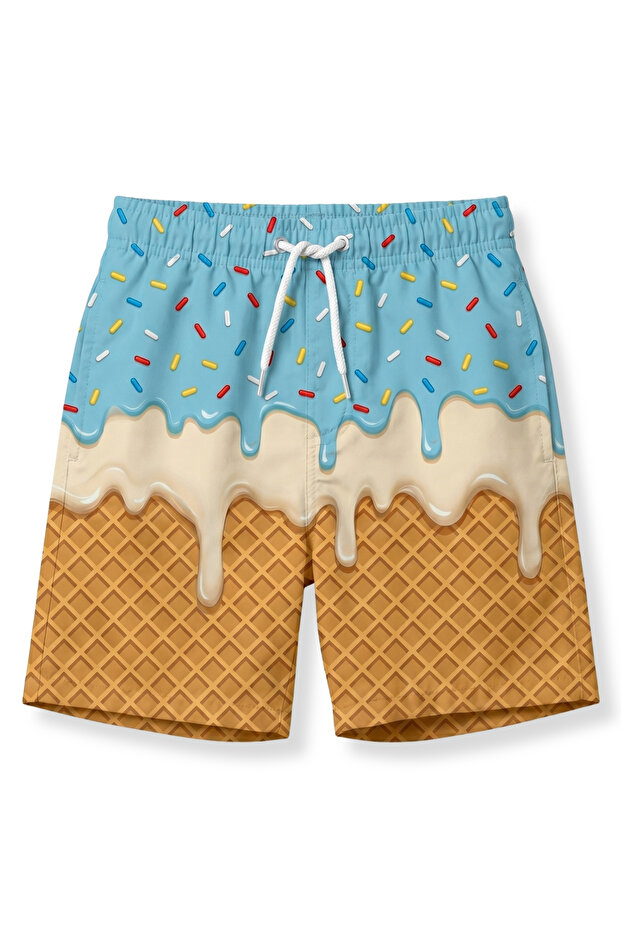 Boy's Swimsuit Funny Ice Cream Pattern Kids Swim Shorts