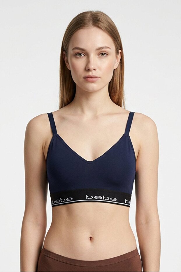 Women Brand Logo Padded Bralette, Navy Blue