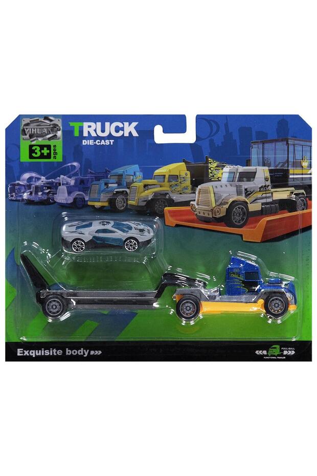 Toy Cartelada Truck Carrying Pull-And-Go Car - Blue