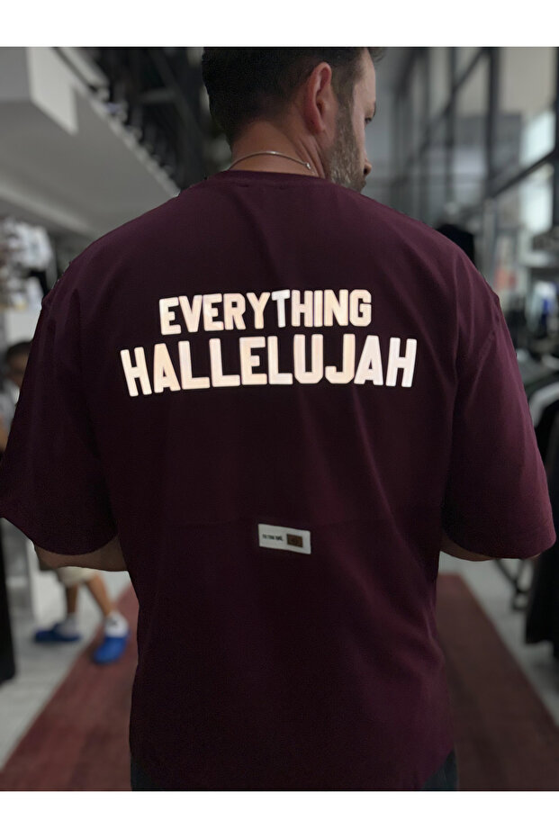 Oversize T-Shirt with Burgundy Reflective Writing Res-1129