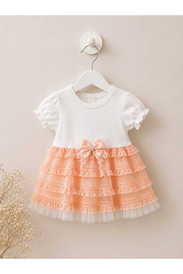 Lined Baby Girl Short Sleeve Dress with Elasticated Cuff Ends