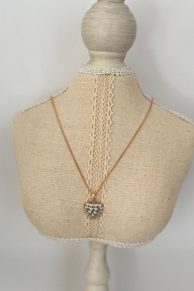 Minimal Steel Heart Necklace with Embossed Zircon Stone Detail