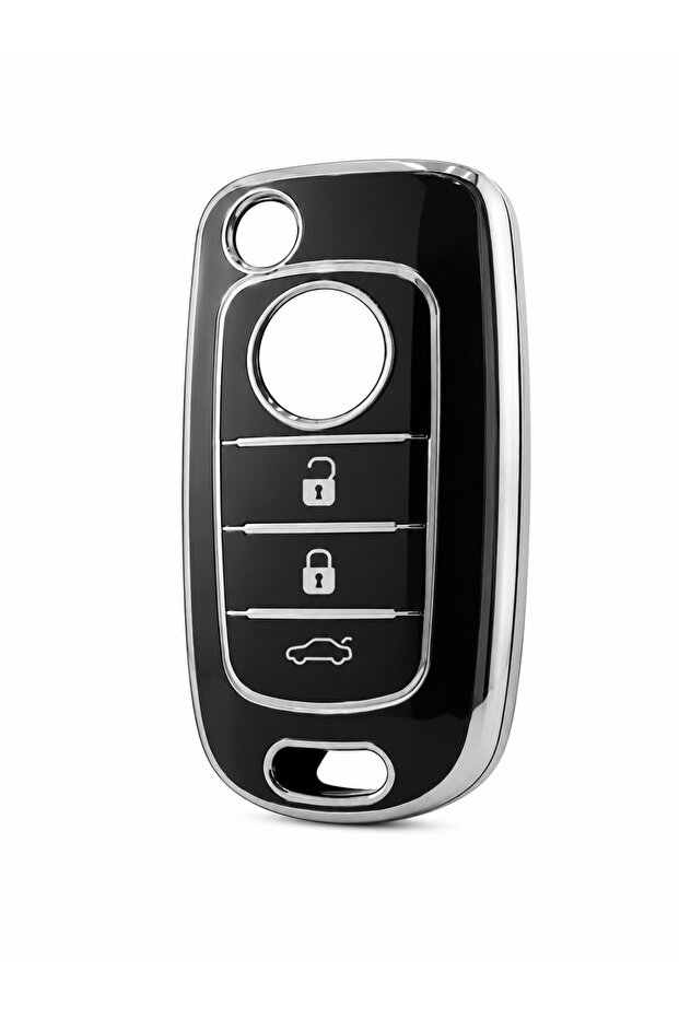 Fiat Egea Sustalı Nano Key Case Cover Black Silver
