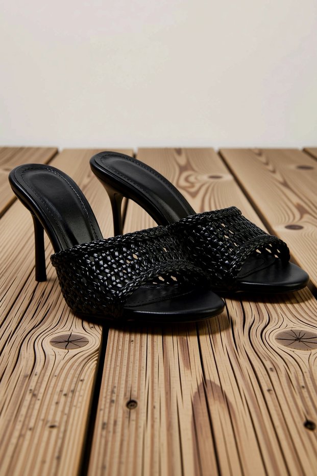 Women's Knitted Detailed Thin Heeled Mule Shoes Faux Leather Round Toe Daily Comfortable Modern Stylish Elegant
