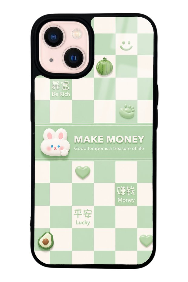 iPhone 14 Green Make Money Design Glossy Phone Case