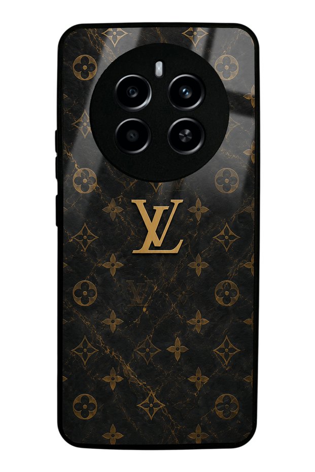Realme 12 Pro Plus Black Marble Gold Lv Design Glossy Phone Case