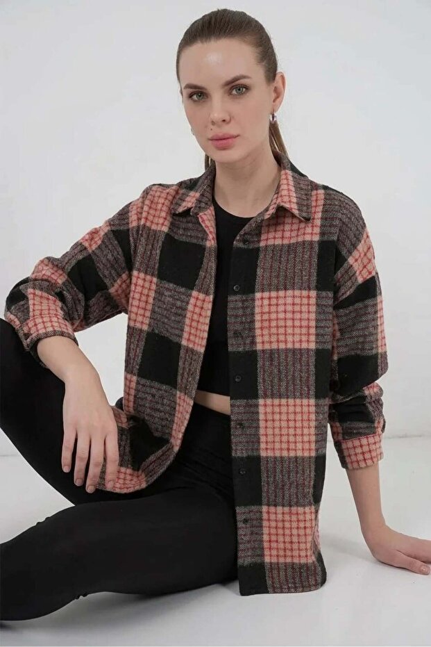 Women's Oversize Plaid Patterned Cotton A.Powder Shirt