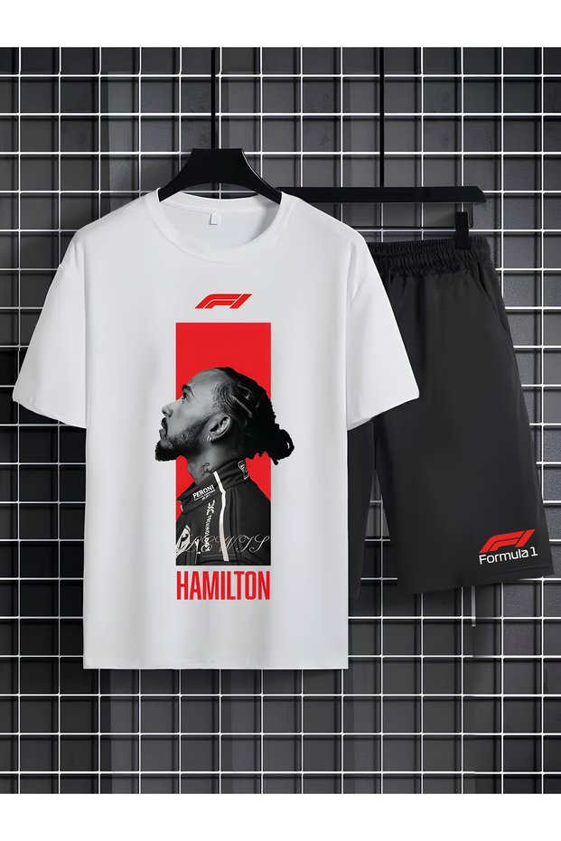 Lewis Hamilton Printed 100% Cotton Crewneck Kids T-Shirt-Shorts F1 Dual Set