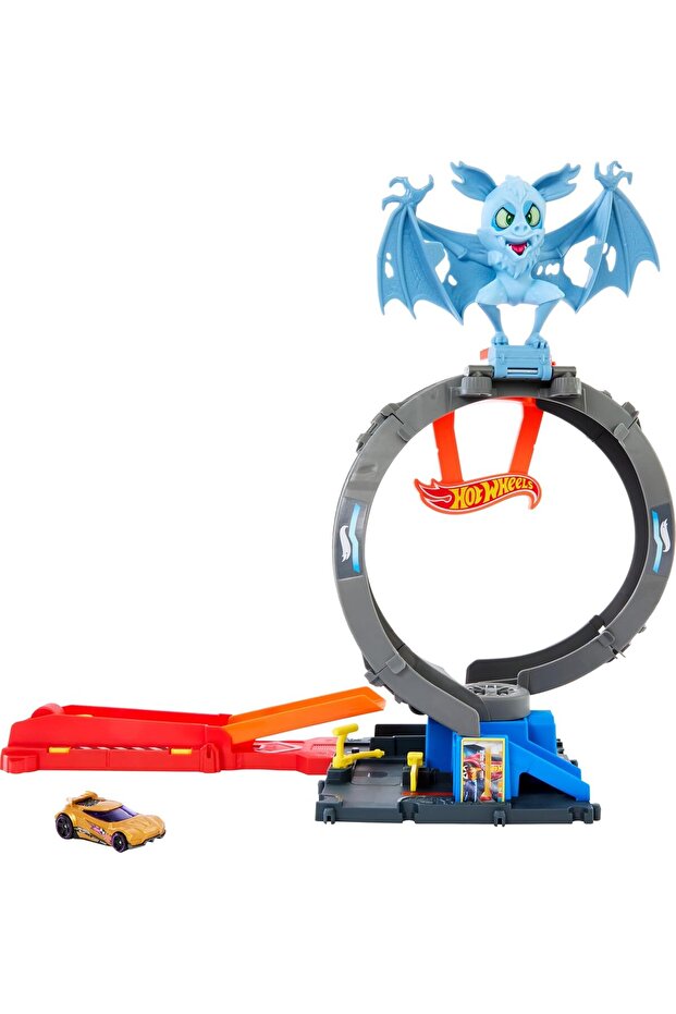City Toy Car Track Set, Bat Loop Attack with Adjustable Loop & Launcher, 1:64 Scale Vehicle, Connects to Other Sets