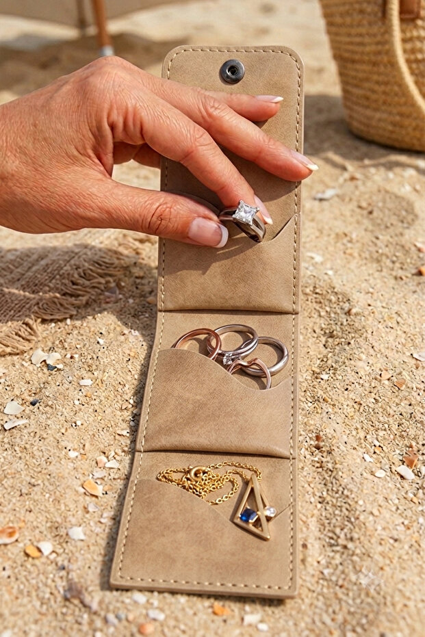 Special Design Mini Jewelry Organizer / Ring - Necklace - Earring Wallet - Sand Beige