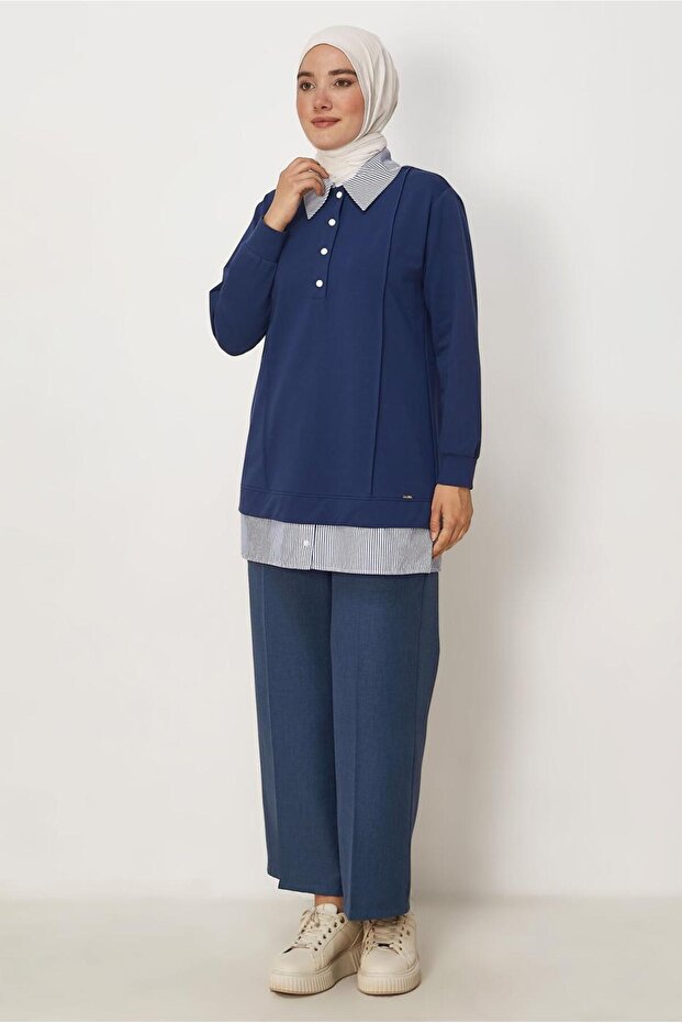 Shirt Garnished Sweatshirt Tunic 46471