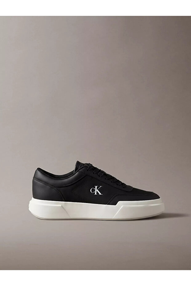 Men's Low-Top Ck Logo Signature Leather Black Sneaker