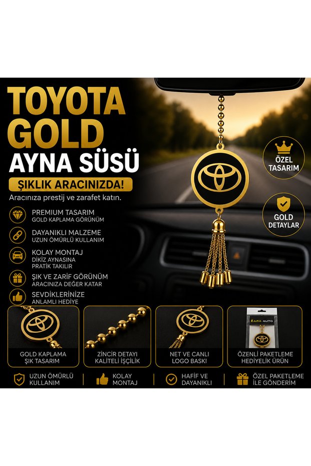 Toyota Gold Car Mirror Ornament Tasseled Rearview Mirror Decorative Auto Accessory 1 Piece