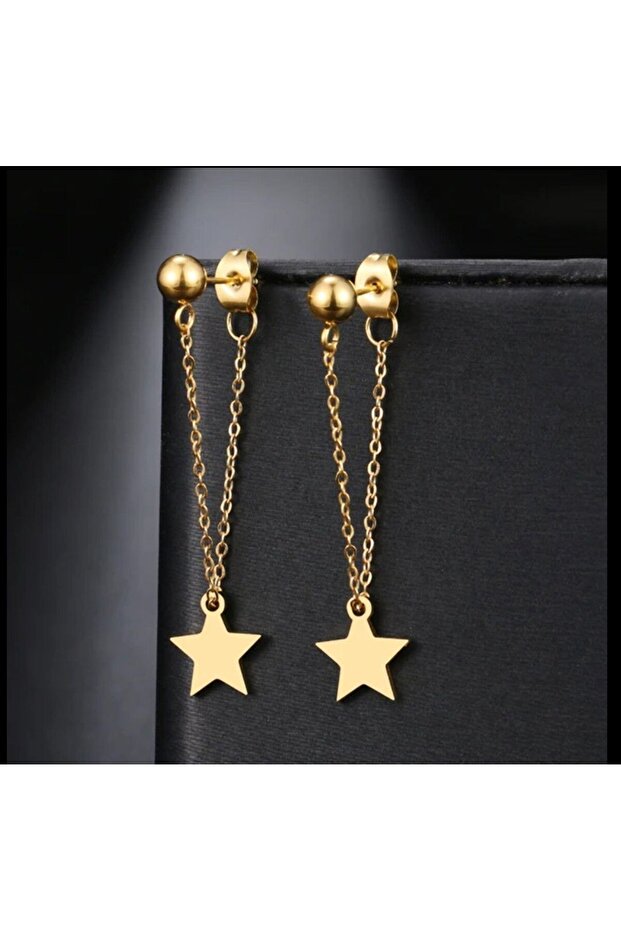 Women's Elegant Earrings with Hanging Chain and Star Figure
