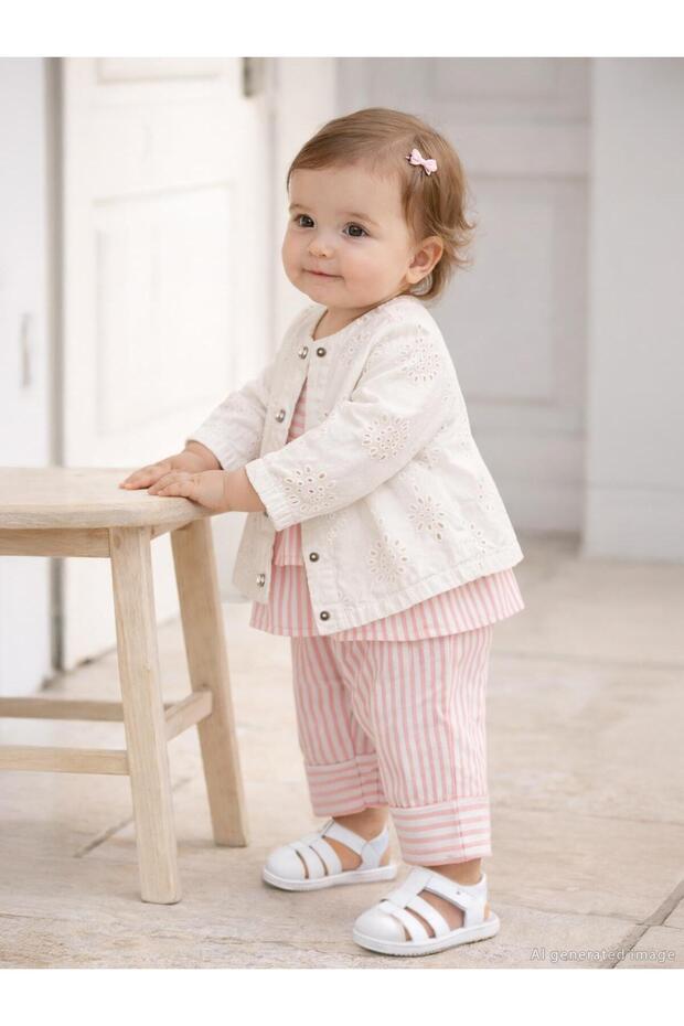 Scalloped Canvas Oversize 6-18 Months Jacket - White