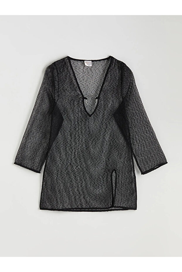 Black V-Neck Openwork Beach Dress