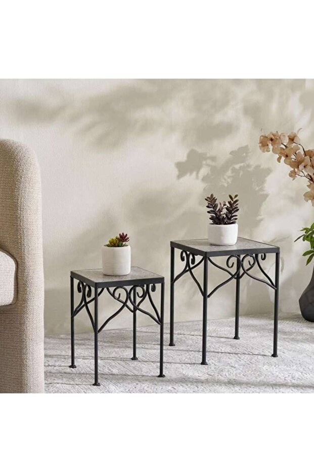 Medley 2-Piece Square Metal Planter Stand - White