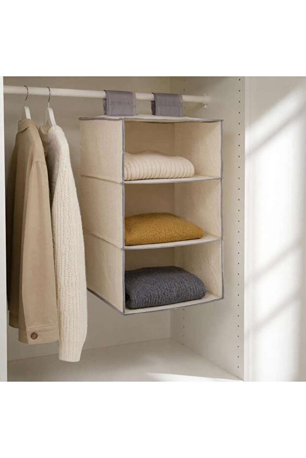 Avria 3-layer Foldable Hanging Storage Bag 35x45x55cm - Beige